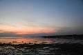 Sunset in Seaweed field, Nusa Lembongan, Bali, Indonesia. Royalty Free Stock Photo