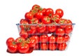 There is a shopping basket full of red ripe tomatoe. Conceptual image of buying vegetables and healthy eating. Royalty Free Stock Photo