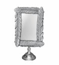 Mirror silver square feather on white bg Royalty Free Stock Photo