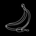 There is a sketch of a solitary banana resting on a dark surface. The banana has a lengthy and curved shape.