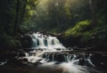 there is a small waterfall flowing in the woods, that is a lovely scene Royalty Free Stock Photo