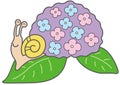 A happy snail smiling on a hydrangea leaf in the rainy season Royalty Free Stock Photo