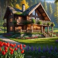 There is something so charming and inviting about a wooden house with a small garden overflowing with tulips.