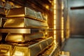 There is stack of large gold bars in secure bank vault that provides protection Royalty Free Stock Photo