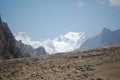 There is a tall, magnificent and beautiful snow mountain in the distance Royalty Free Stock Photo