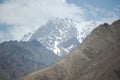 There is a tall, magnificent and beautiful snow mountain in the distance Royalty Free Stock Photo