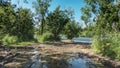 There are tire tracks and puddles on the dirt road. Royalty Free Stock Photo