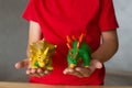 A child plays with animal figures Royalty Free Stock Photo