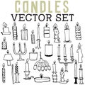 Candles Vector Set with candles, candelabras, and candle chandeliers.