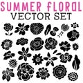 Summer Floral Vector Set with roses, daisies, lilies, and other flowers.