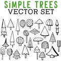 Simple Trees Vector Set with tall trees, short trees, evergreens, and deciduous trees.