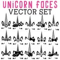 Unicorn Faces Vector Set with unicorns of all types.