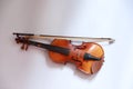 Close-up violin details pure white blank background musical art concept