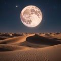 There was a full moon in the early morning over the dunes. Royalty Free Stock Photo