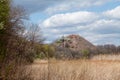 There is waste heap in middle of autumn steppe