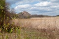 There is waste heap in middle of autumn steppe