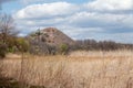 There is waste heap in middle of autumn steppe