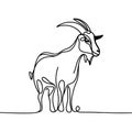 There is a white background with a stylized line drawing of a goat that has long horns.