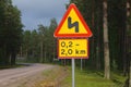 Winding road ahead sign in Dalarna