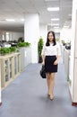 Asia Chinese office lady woman girl walk in office at work smile wear business occupation suit workplace