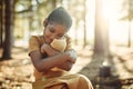 Theres no better buddy than her furry bear. a little girl playing in the woods with her teddybear. Royalty Free Stock Photo