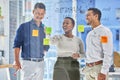 Theres always a workaround solution. three coworkers brainstorming in a modern office. Royalty Free Stock Photo