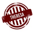 Theresa - red round grunge button, stamp