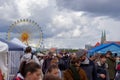 theresienwiese, munich, germany, 2019 april 27: Jumble sale flea market in bavaria at the theresienwiese in munich with a ferris