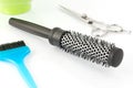 Thermal brush, scissors and brush hair dyeing Royalty Free Stock Photo