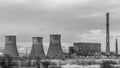 Thermal Coal Power plant chimney blue sky black and white Royalty Free Stock Photo
