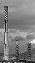 Thermal Coal Power plant chimney blue sky black and white Royalty Free Stock Photo