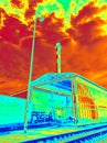 Thermal color spectre scale of town heating plant. Fuel oil combustion and bulilding cogeneration unit.  Infra or thermo Royalty Free Stock Photo