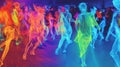 This surreal thermal vision image captures a group of people dancing, with vibrant heat signatures illuminating their forms in a Royalty Free Stock Photo