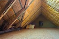 Thermal insulation of the attic in the house Royalty Free Stock Photo