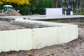 Thermal insulation of house foundations with foam plates Royalty Free Stock Photo