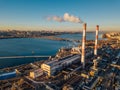 Thermal power plant. Aerial view from drone of large industrial area Royalty Free Stock Photo