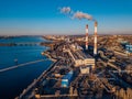 Thermal power plant. Aerial view from drone of large industrial area Royalty Free Stock Photo