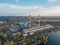 Thermal power plant. Aerial view from drone of large industrial area Royalty Free Stock Photo