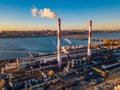 Thermal power plant. Aerial view from drone of large industrial area Royalty Free Stock Photo