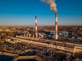 Thermal power plant. Aerial view from drone of large industrial area Royalty Free Stock Photo