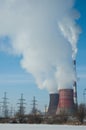 Thermal power plant. Environment and air pollution. Royalty Free Stock Photo