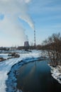 Thermal power plant. Environment and air pollution. Royalty Free Stock Photo