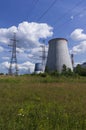 Thermal power plant with high-voltage transmission lines Royalty Free Stock Photo