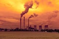 Thermal power plant, sunset sky Royalty Free Stock Photo