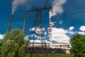 Thermal power stations and power lines. Distribution electric substation Royalty Free Stock Photo