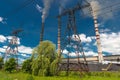 Thermal power stations and power lines. Distribution electric substation Royalty Free Stock Photo