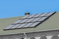 Thermal solar panels alternative technologies of water heating on the roof of the hotel against the blue sky outdoor Royalty Free Stock Photo