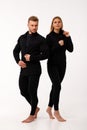 Sports family, husband and wife in thermal clothes. Royalty Free Stock Photo