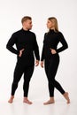 Sports family, husband and wife in thermal clothes. Royalty Free Stock Photo