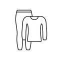 Thermal underwear set. Linear icon of pants and longsleeve. Black simple illustration of clothing for sports, outdoor activities,